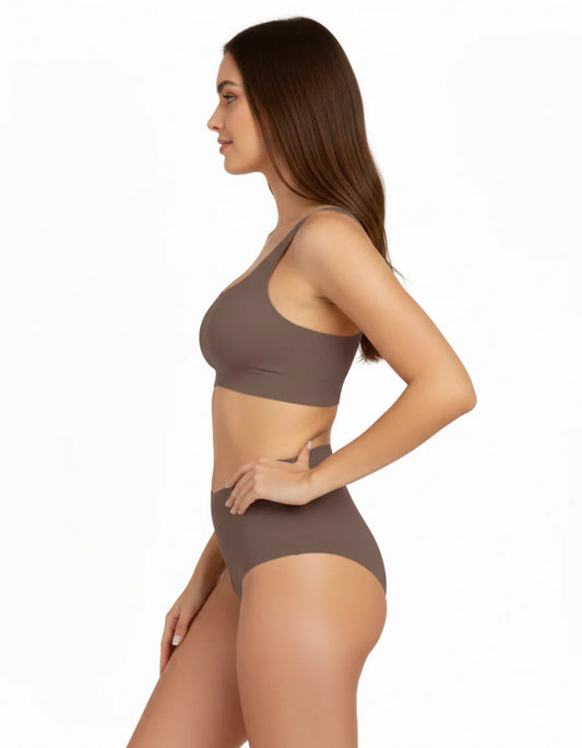 laser cut super soft bra set-coffee