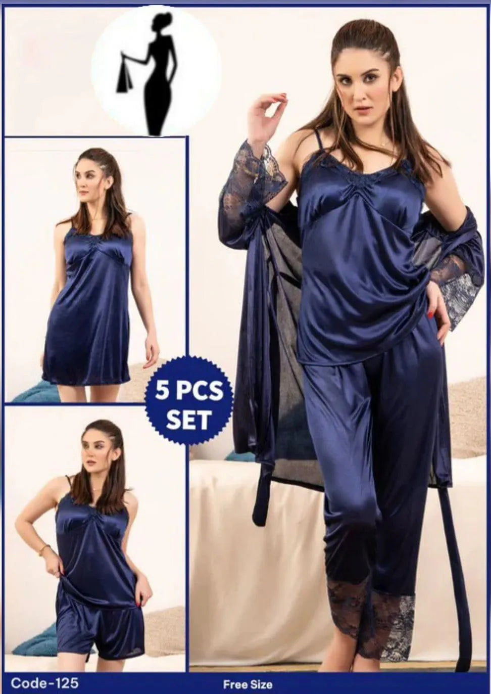 Luxury Blue Bridal Nightwear Set 5 PCS