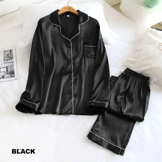 Black Silk Pajama Set for Women Standard Size