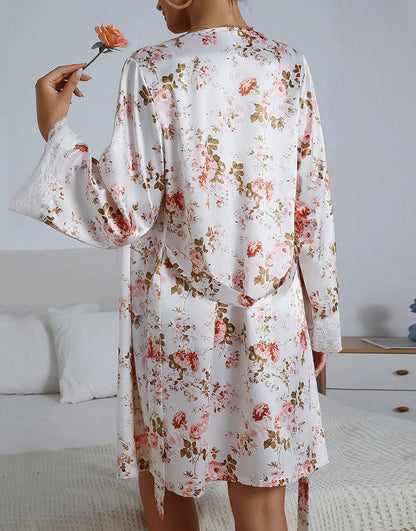 Deep Love Silk 3 Piece Nighty-Flower Print