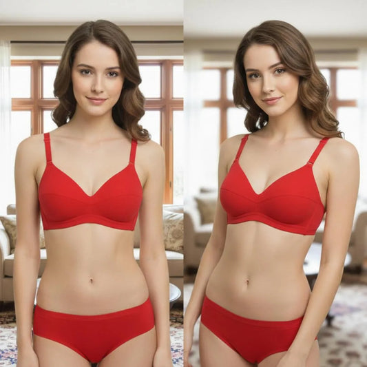 Red Bralette & Padded Underwear Set for Women