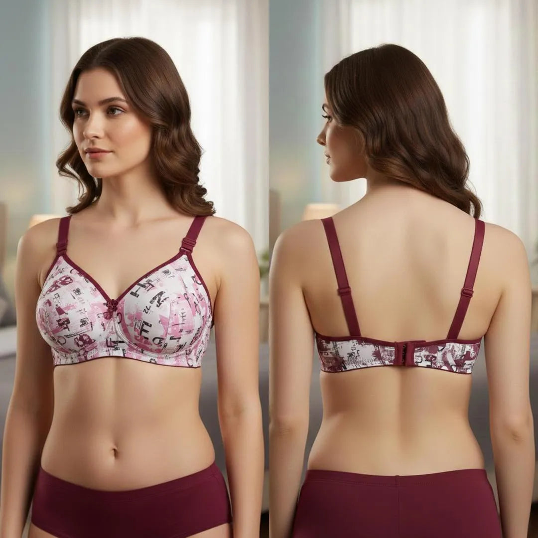 Maroon Printed Padded Bra for Women A Cup
