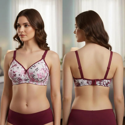 Maroon Printed Padded Bra for Women A Cup