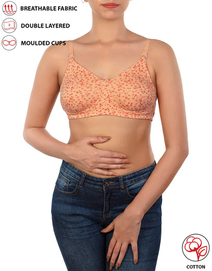 Cotton Double Layered Non Wired Printed Bra