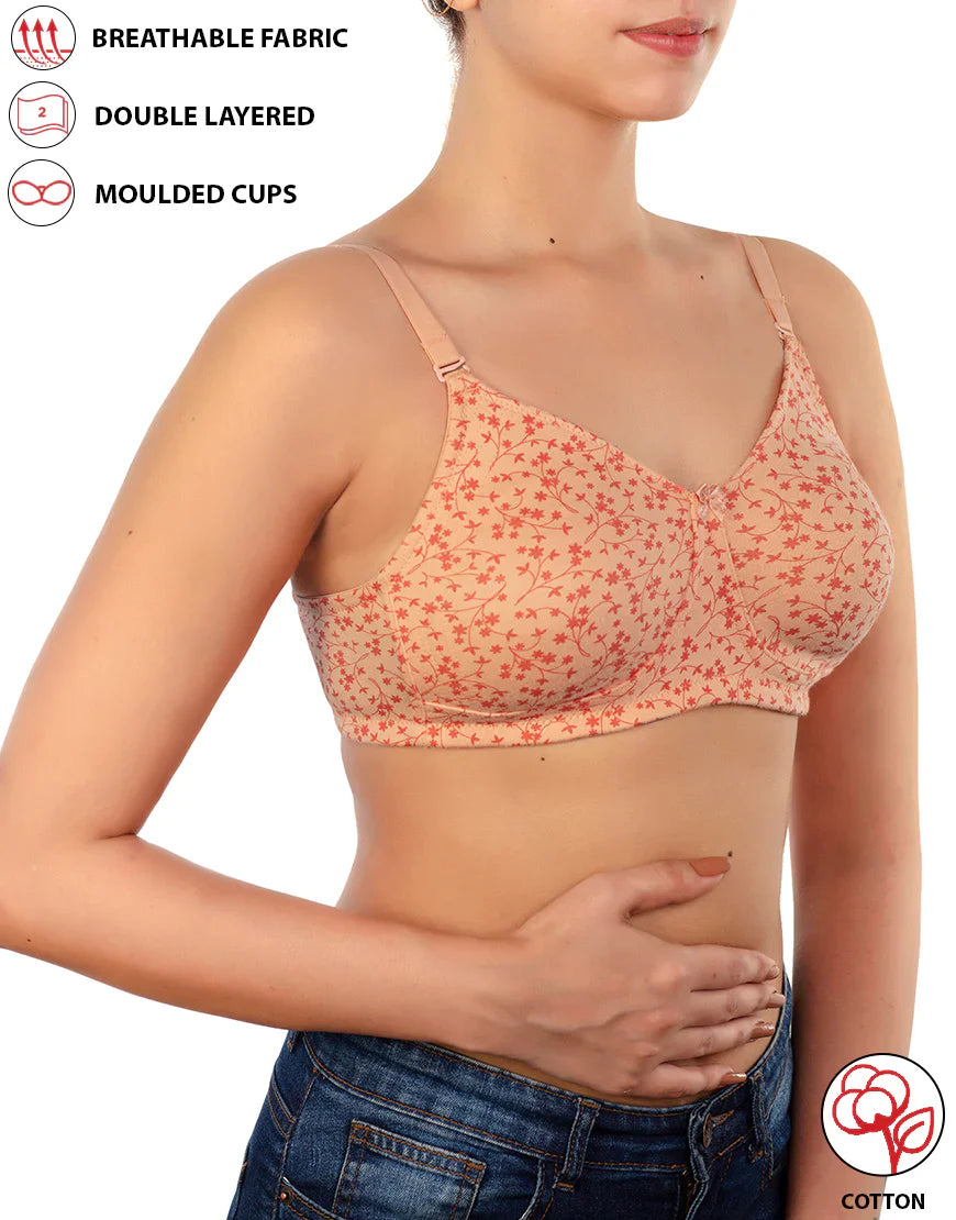 Cotton Double Layered Non Wired Printed Bra