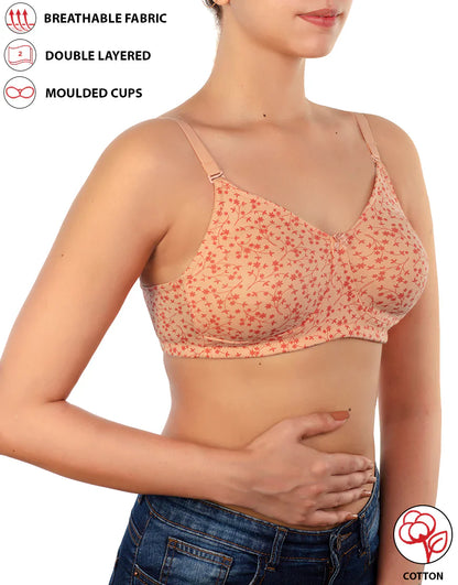 Cotton Double Layered Non Wired Printed Bra