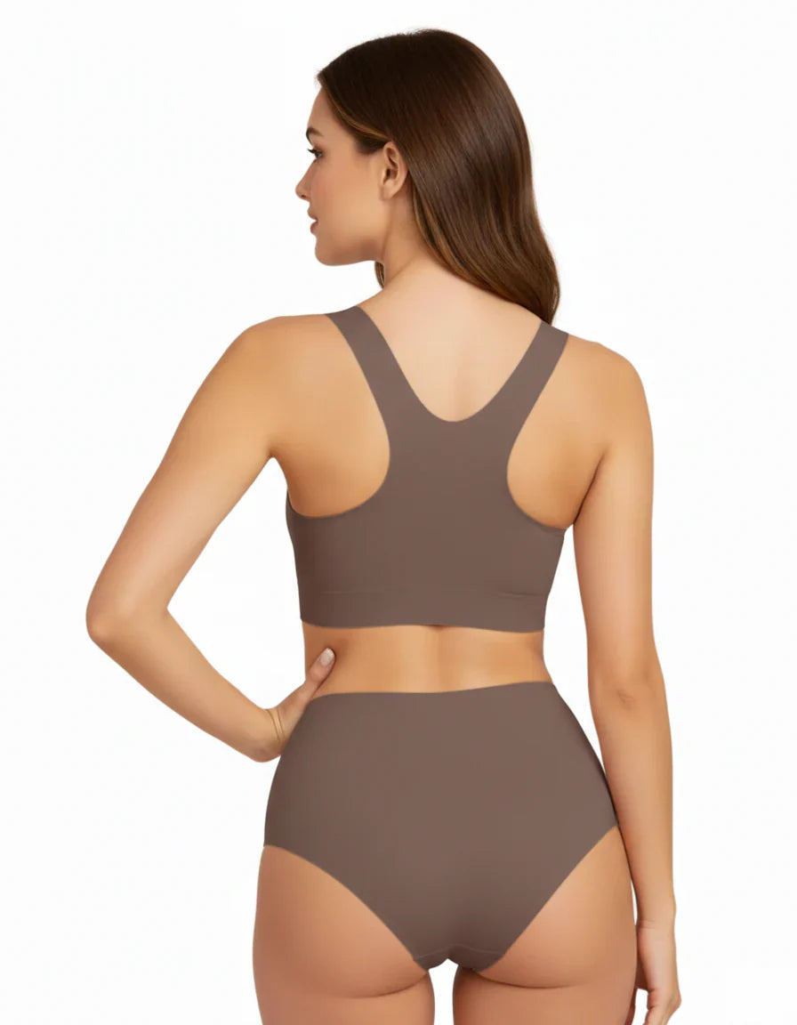 laser cut super soft bra set-coffee