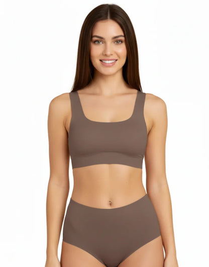 laser cut super soft bra set-coffee