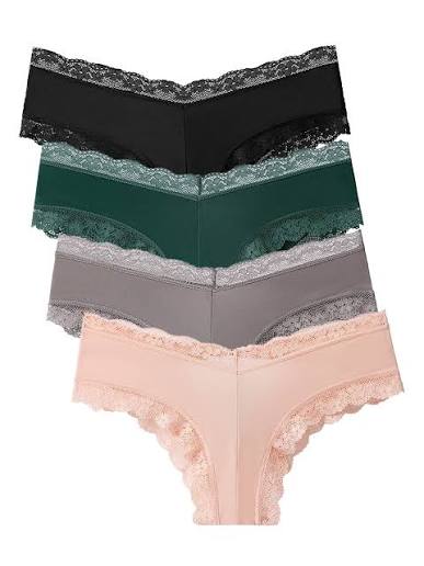 Women's Lace Underwear Cheeky Panty Breathable Bikini Panties, 4 Packs