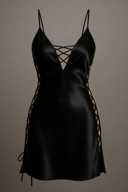 Silk V-Neck Nightgown Black medium Women