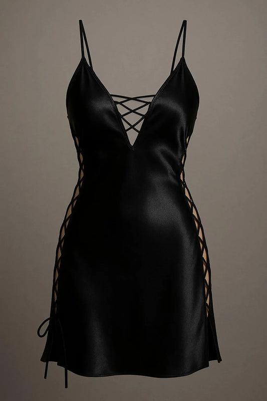 Silk V-Neck Nightgown Black medium Women