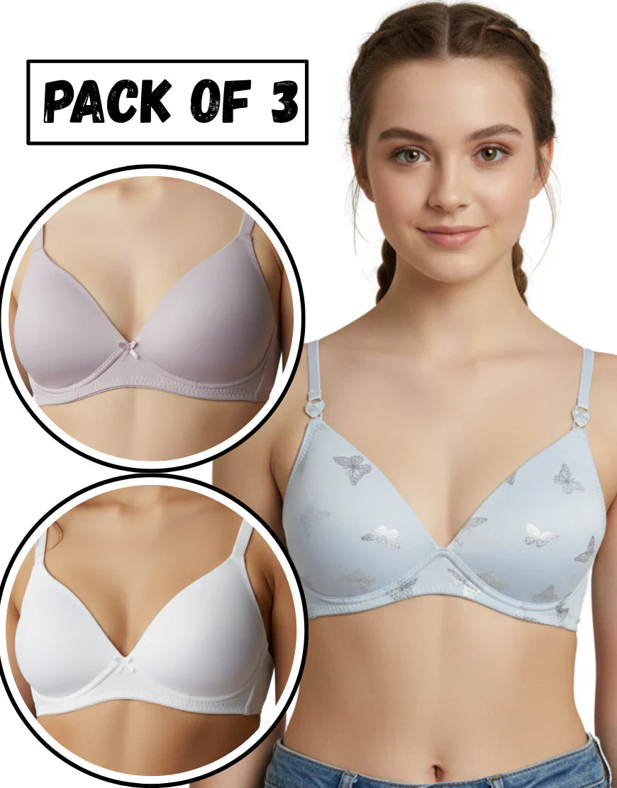 GIRL Pack  of 3 Non  Wired Lighty Padded Bra